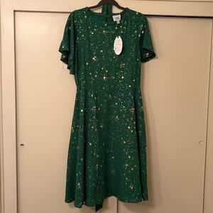 Unique Vintage Emerald  Green Gold Star Dress BNWT SZ L 10/12
Matching belt sash
